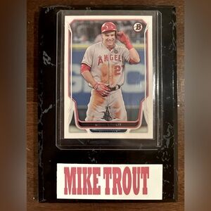 2014 Bowman Mike Trout Los Angeles baseball card with custom Mike trout case
